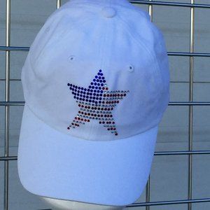 Red, White and Blue Star Bling Baseball Cap - White